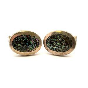 VTG Taxco Mexico CPR Hallmark Sterling Silver & Abalone Oval Cufflinks!‎ 198